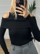 Double Offshoulders Knitted Top/Black